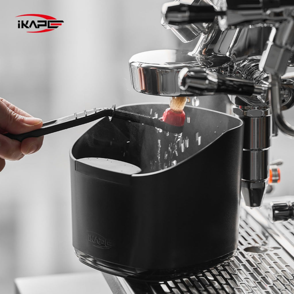 IKAPE Espresso Knock Box for Coffee Grounds, Barista Tool Enhanced for Better Manipulation - Black Espresso Machine Coffee Puck Disposal Box