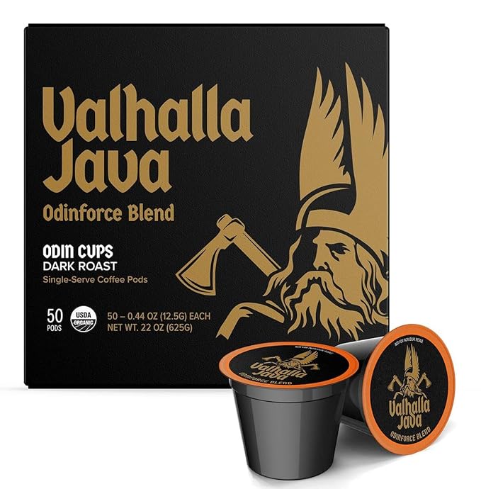 Death Wish Coffee Valhalla Java Single Serve Pods - Extra Kick of Caffeine - Medium Roast Coffee Pods - Made with USDA Certified Organic Fair Trade Arabica and Robusta Beans 10 Count (pack of 1)