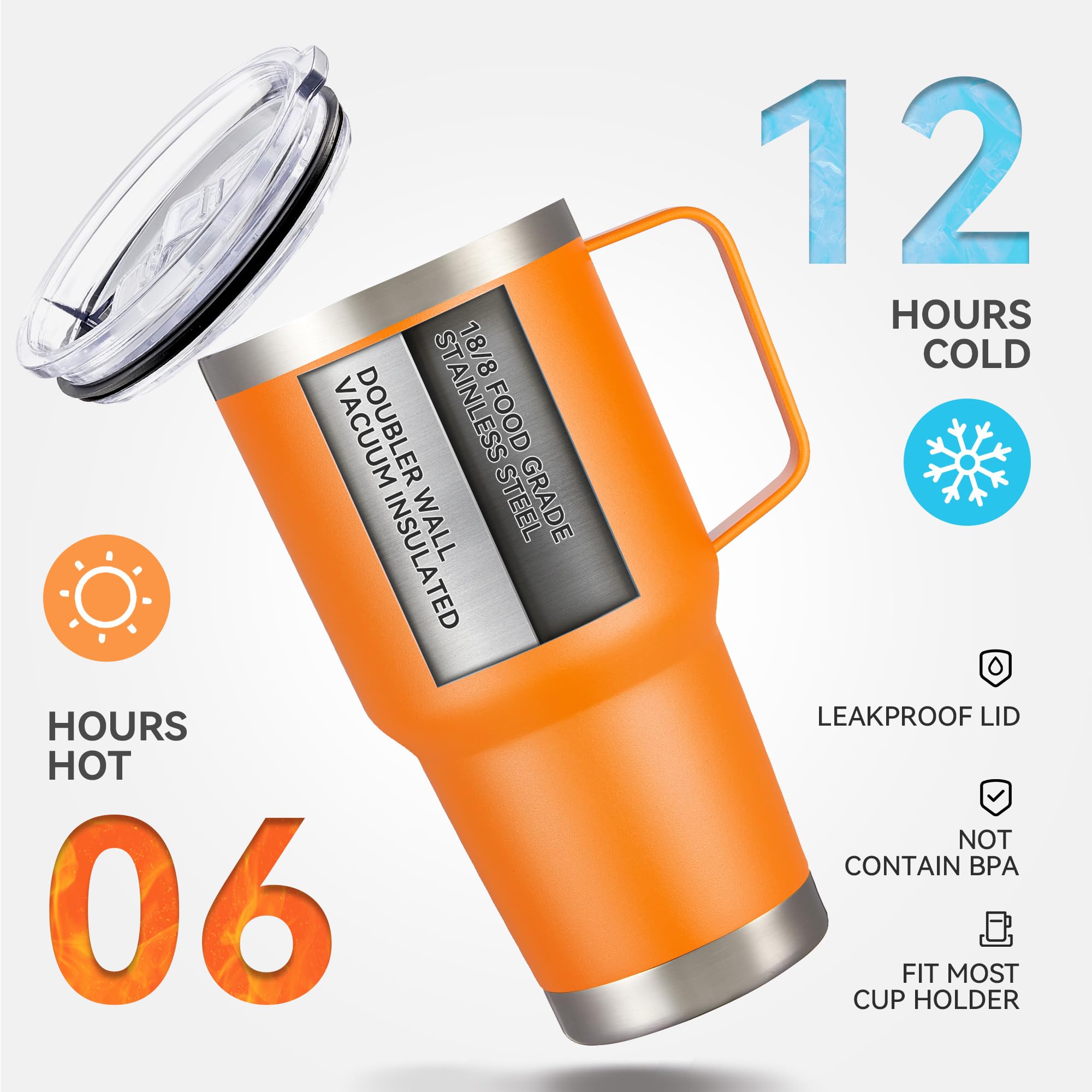 Cool Yoleb 30 oz Tumbler with Handle and Lid, Stainless Steel Tumblers Double Wall Vacuum Insulated Travel Mug Leak Proof Cup Keep Drinks Cold and Hot Orange, 1 Pack