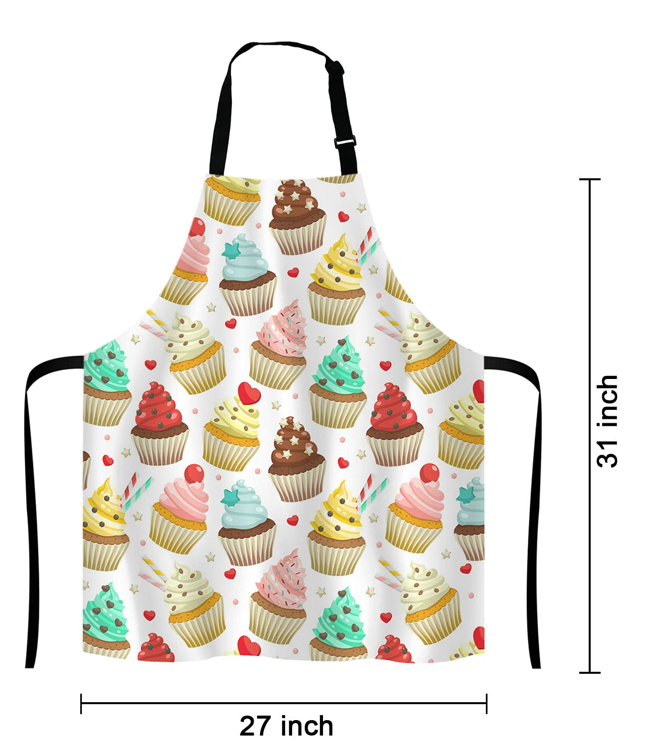 Lefolen Yummy Colored Cupcakes Adjustable Bib Apron, Cute Cupcake Pattern Apron, Sweet Dessert Cooking Kitchen Apron for Men Women
