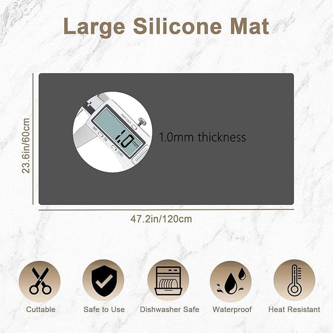47.2"x23.6"(120cmx60cm) Large Silicone Mat for Kitchen Counter, Non-Slip Heat Resistant Countertop Protector, Waterproof Multipurpose Mat for Kitchen Island, Light Brown