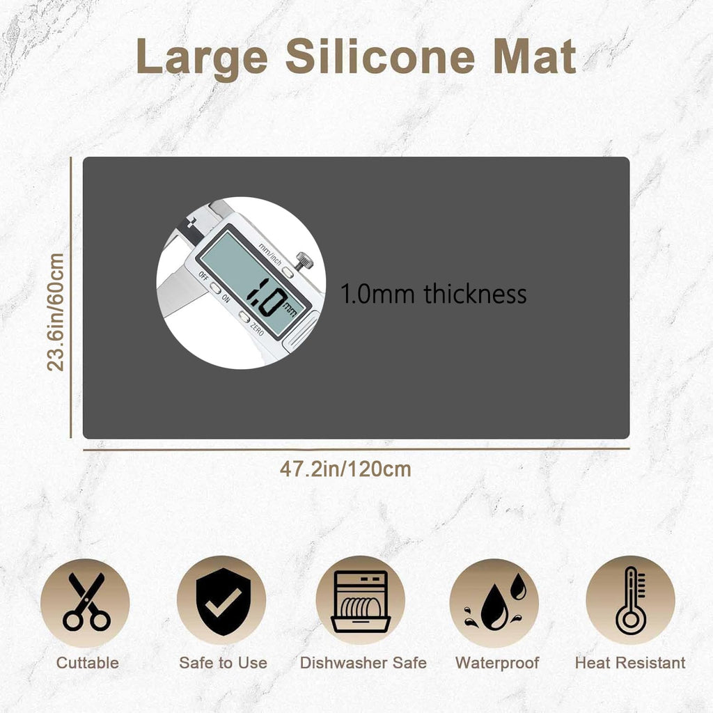 47.2"x23.6"(120cmx60cm) Large Silicone Mat for Kitchen Counter, Non-Slip Heat Resistant Countertop Protector, Waterproof Multipurpose Mat for Kitchen Island, Black