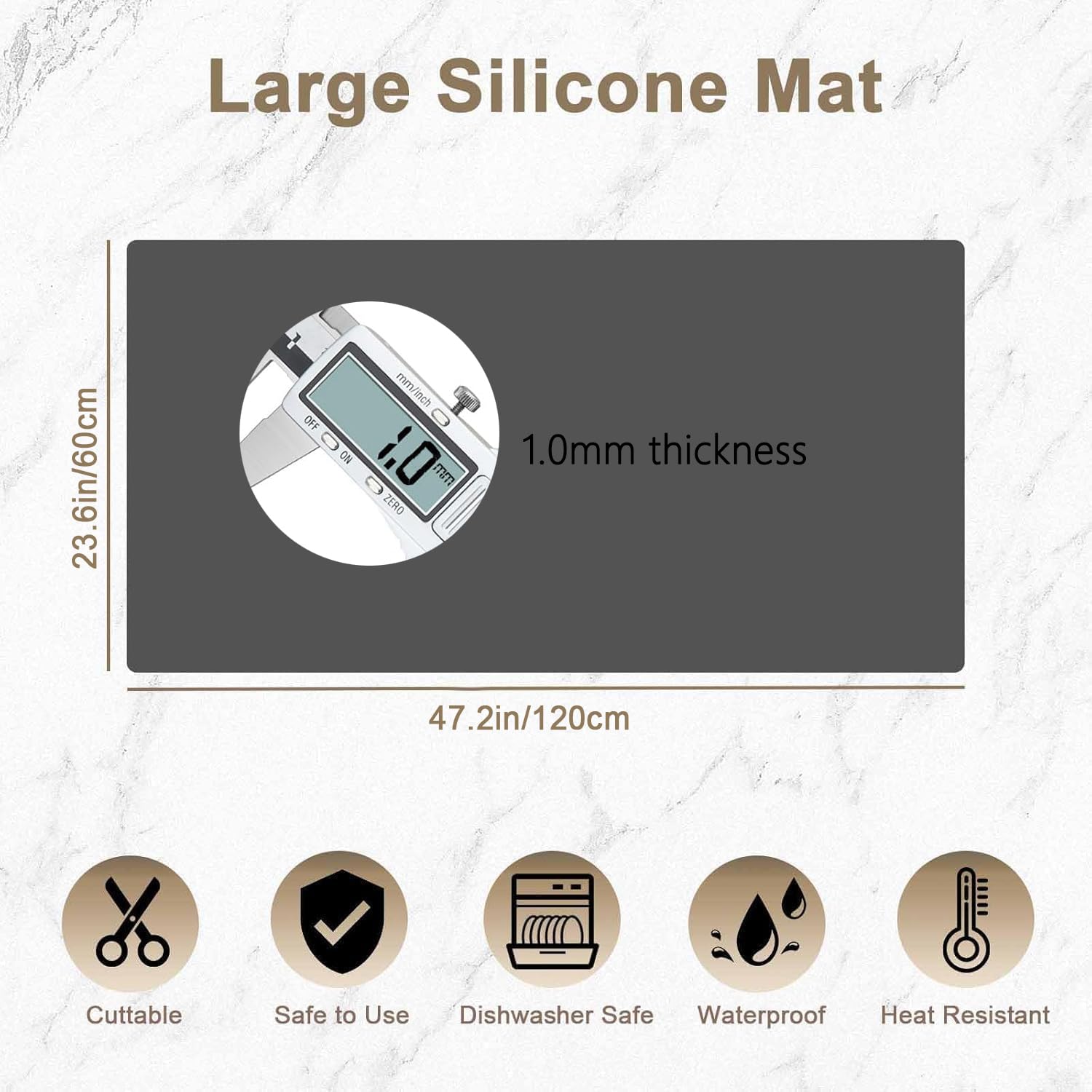 47.2"x23.6"(120cmx60cm) Large Silicone Mat for Kitchen Counter, Non-Slip Heat Resistant Countertop Protector, Waterproof Multipurpose Mat for Kitchen Island, Black