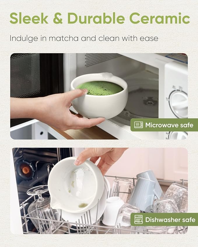 Traditional Matcha Bowl with Spout, Ceramic Matcha Tea Bowl (Chawan), Matcha Mixing Bowl for Whisking Matcha, Ivory White (18 Ounce)