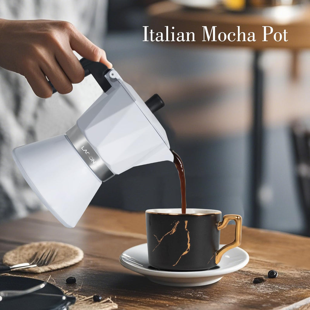 LAOION Moka Pot,6-Cup Espresso Maker,300ml Portable Stovetop Espresso Maker
