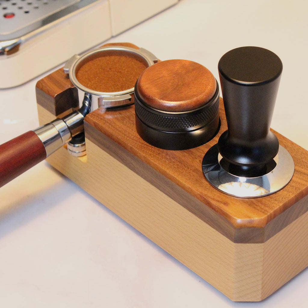 JOYONE Espresso Distributor Stainless Steel Coffee Distribution Tool,Adjustable Depth Espresso Distributor Leveler with Walnut Wood,3 Angled Slopes Adjustable Palm Espresso Distributor Tool