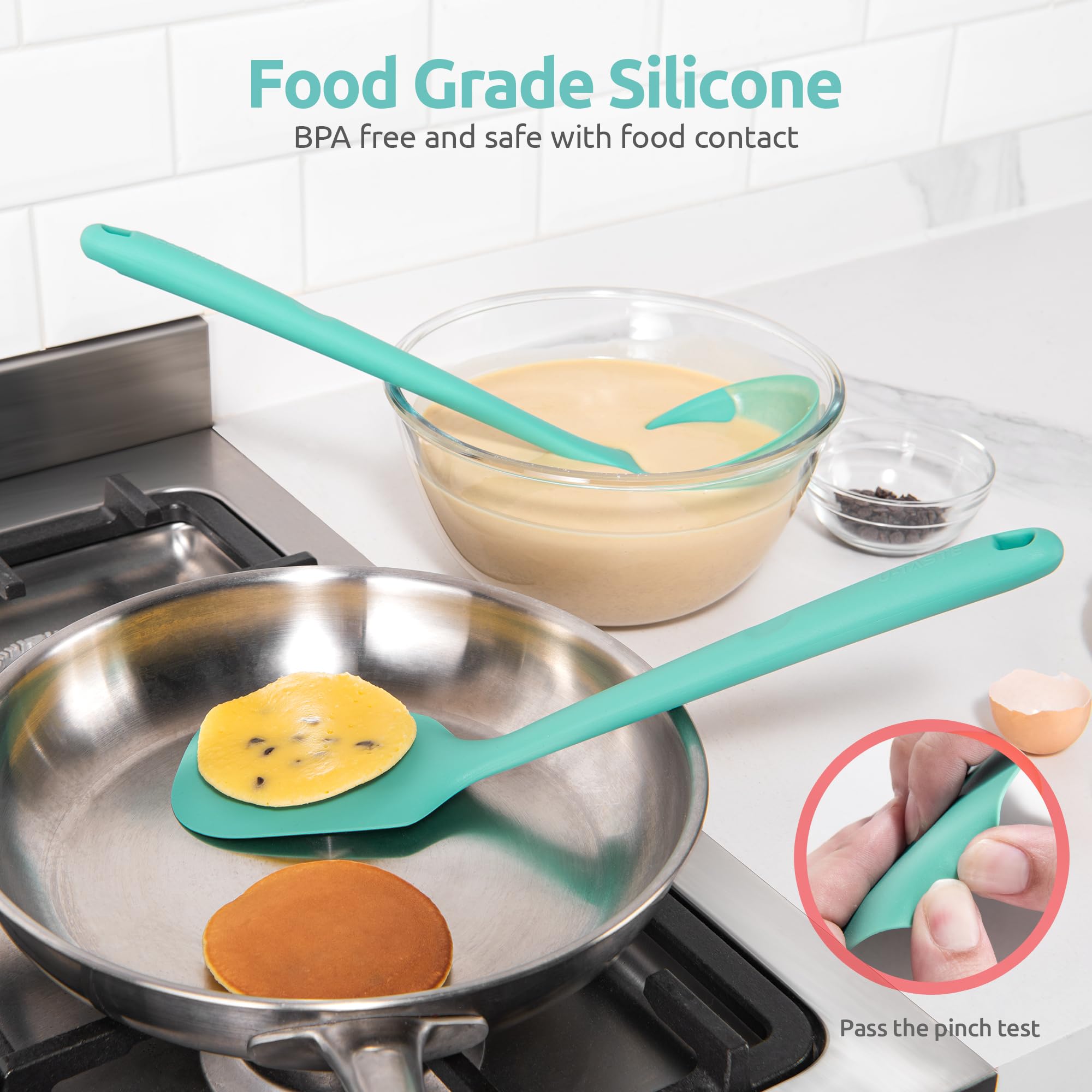 U-Taste Silicone Kitchen Cooking Utensil Set of 5, 13.6" Long, Aqua Sky