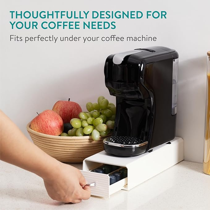 Navaris Coffee Pod Holder, Cream - Compact, Space Saving Coffee Capsule Storage Holders - Durable Espresso Organiser Station - Coffee Machine Drawer Ideal for Small Kitchens