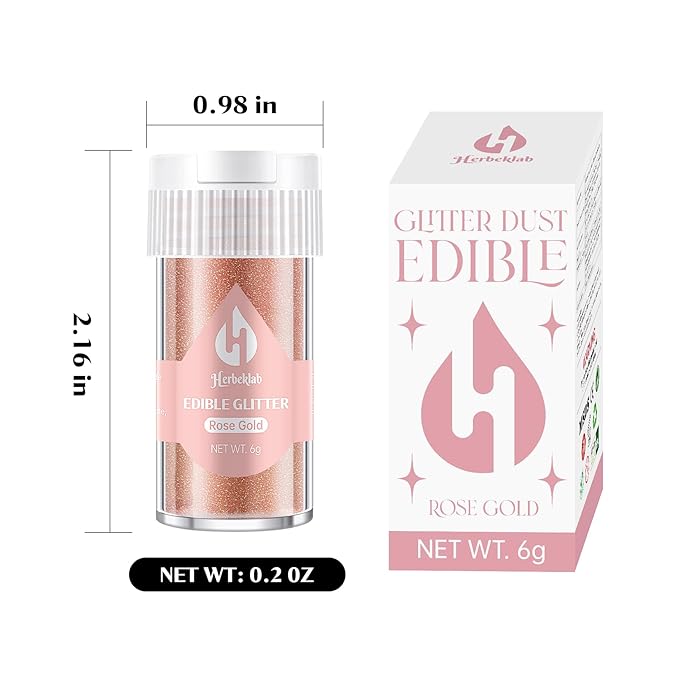 Rose Gold Edible Glitter for Cocktails - 6g Rose Gold Luster Dust Edible Drink Glitter Food Grade Metallic Shimmer Powder Cake Sprinkles for Beverage Chocolate Candy