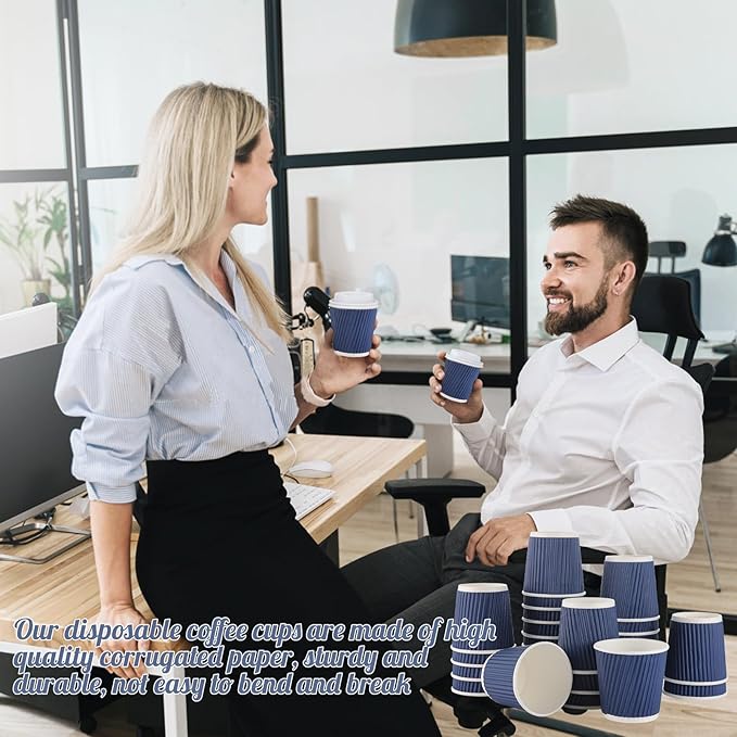 200 Pcs 4oz Paper Espresso Cups Ripple Wall Hot Cups For Coffee Disposable Coffee Cup Paper Hot/Cold Drinking Cups for Party, Picnic, Travel and Events (Blue)