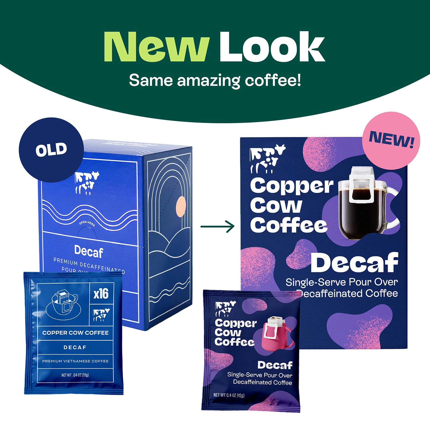 Copper Cow Coffee Premium Pour Over Coffee Decaf Single Serve Dark Roast