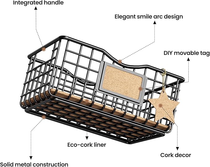Coffee Pod Holder for Counter and Bar - Large Capacity Black Wire Storage Organizer With Cork Liner - Bar Accessories