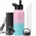 BUZIO 32 oz Water Bottle Insulated with Straw & 3 Lids (Cold for 48 Hrs)