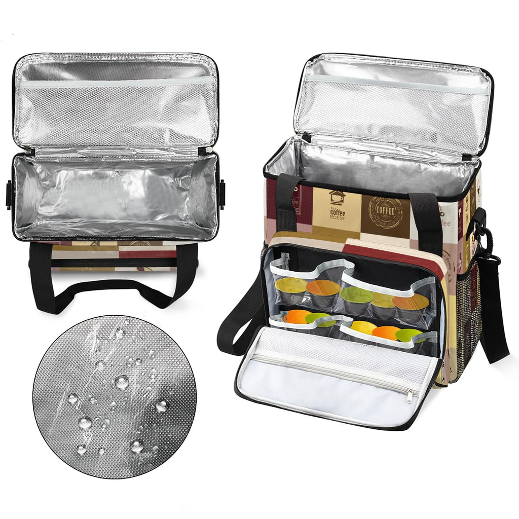 FengQuGou Set of Coffee Icons Maker Carring Bag Travel Carrying Storage Tote Compatible with Keurig K-Mini or Plus Portable Single Serve Brewer Case Pockets for K-cup Pods
