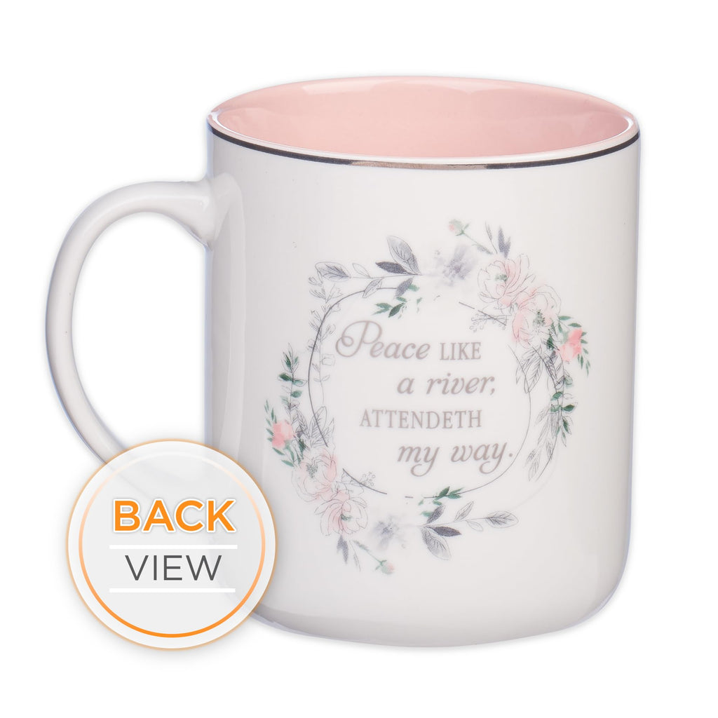 Christian Art Gifts Floral Pink Ceramic Coffee Mug – 14 oz. Lead and Cadmium-free, Non-toxic Inspirational Scripture Coffee and Tea Mug for Women with Worship Song and Hymn: It is Well with My Soul
