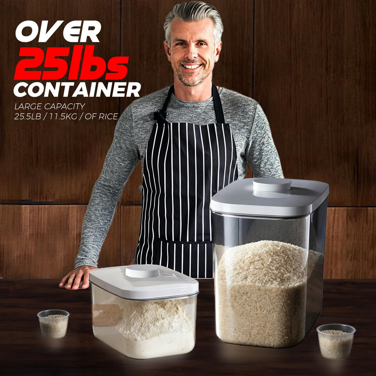 LivLab Rice Container 20-25 Lbs - Airtight with Measuring Cup, PET BPA-FREE