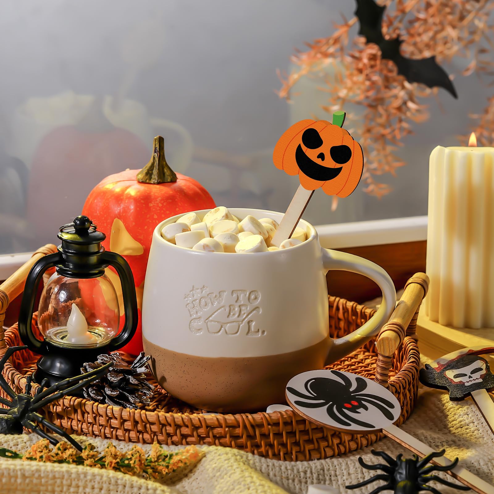 Jinei 120 Pcs Halloween Coffee Stirrers Stir Sticks Natural Wooden Stir Sticks Disposable Drink Stirrers for Stirring Hot Chocolate Milkshake Restaurant Home Office