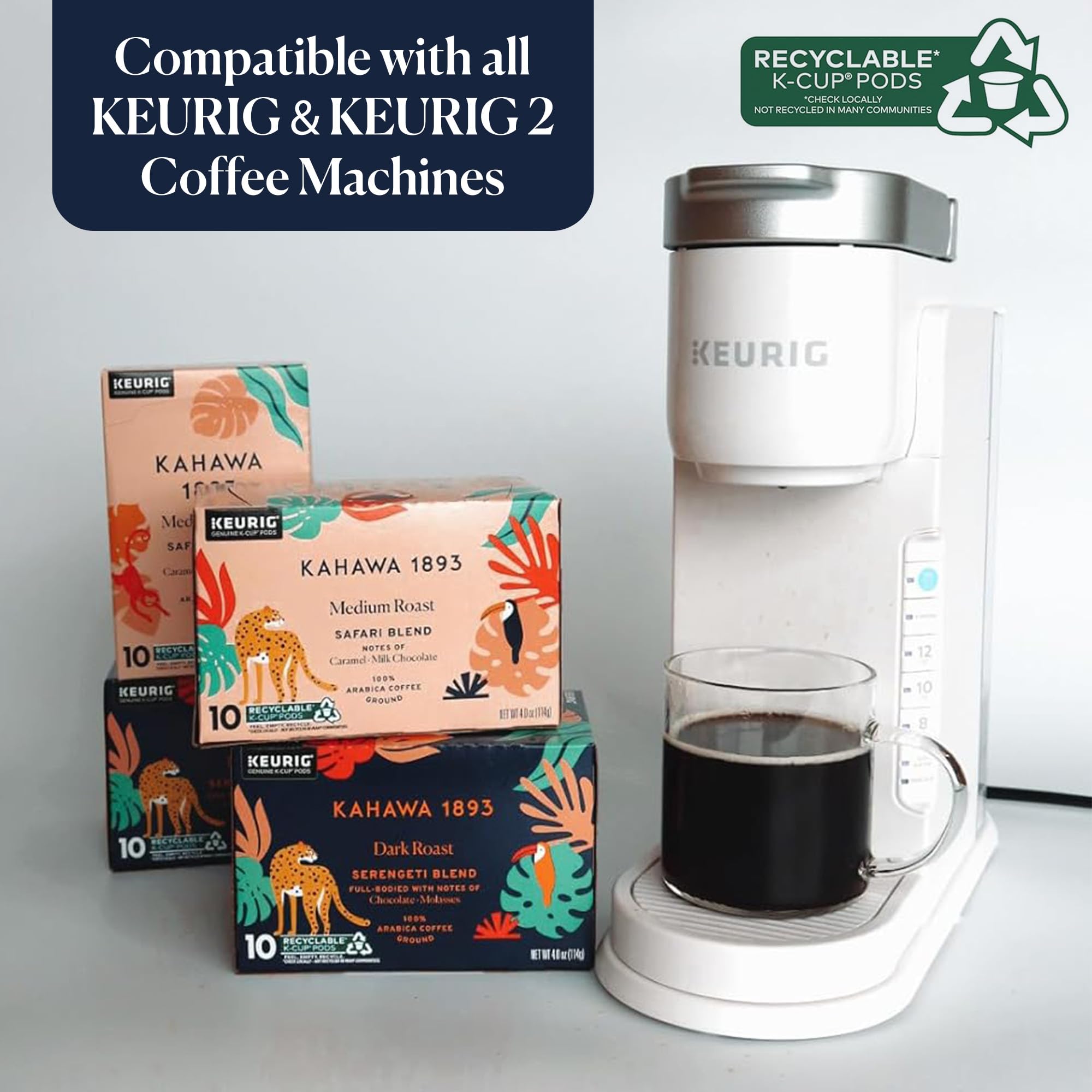 Kahawa 1893 Variety Pack Coffee K-Cup Pods - Safari & Serengeti Blend (40 Count) - As Seen on Shark Tank, 1 Box Medium Roast + 1 Box Dark Roast, Ethically & Sustainably Sourced