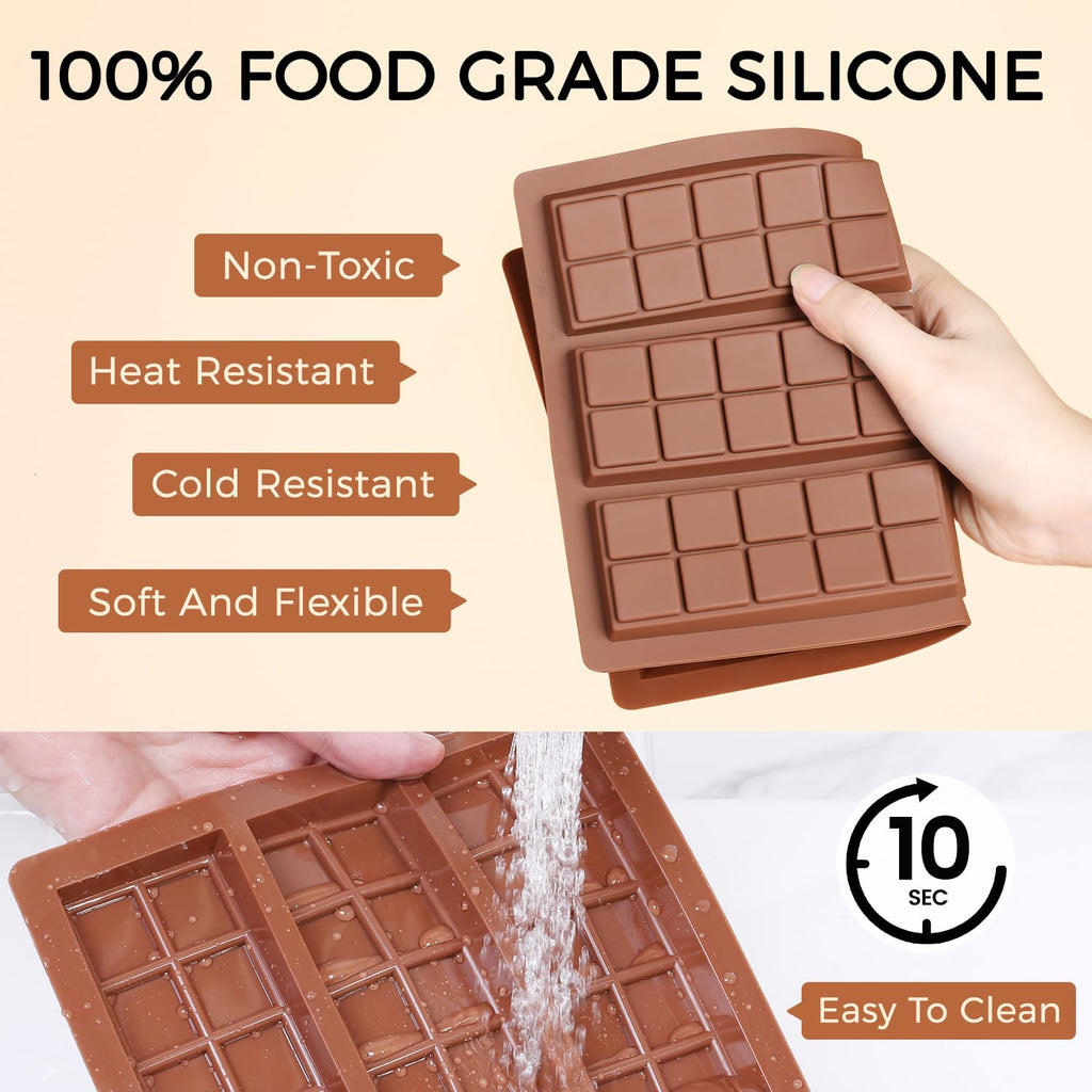 Fimary Chocolate Bar Mold, Non-Stick Dubai Chocolate Molds, Food Grade Silicone Deep Chocolate Bar Mold for Pistachio, Candy- Set of 3