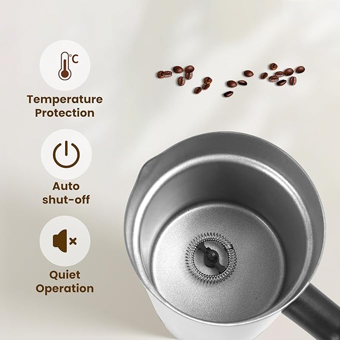 Milk Frother, 4-in-1 Milk Frother and Steamer, 10.6oz Electric Milk Steamer, Automatic Cold and Hot Foam maker for Lattes, Cappuccinos, Non-stick Coating Interior (Polished)