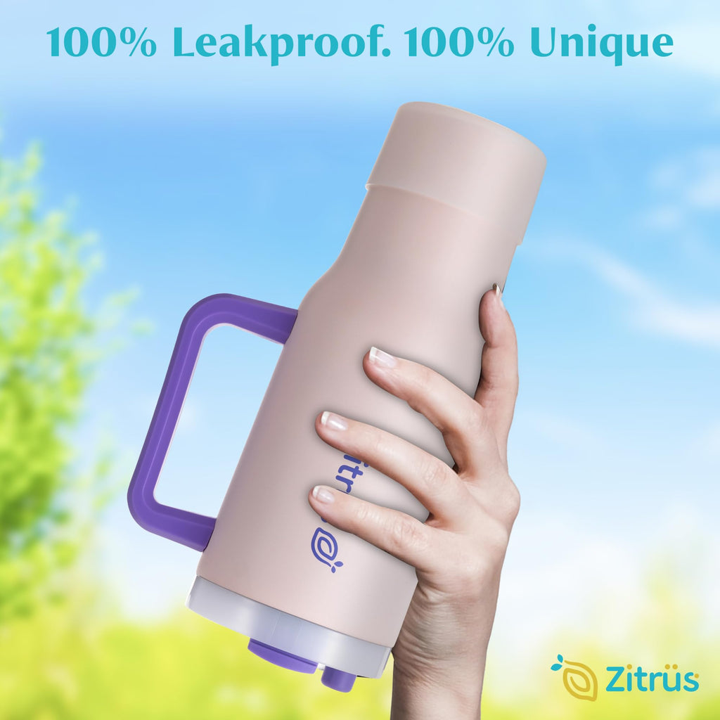 ZITRÜS 40 oz Tumbler with Handle and Straw | Leak Proof Insulated Stainless Steel Water Bottle Travel Mug Fits in Cup Holder | Keeps Cold Hot | Gifts for Women Men Him Her (Pink, 40 oz)