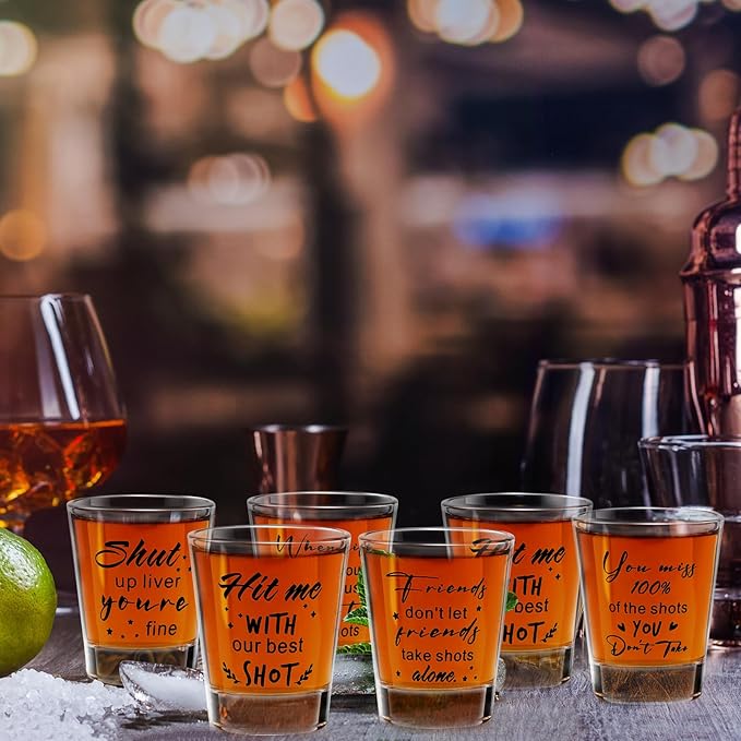 Kolewo4ever 24 Pieces Funny Friends Shot Glasses Funny Friends Shot Glasses Clear Glass Cups with Heavy Base for Adult Small Glass Shot Cups 1.75 oz Shot Glass for Best Friend