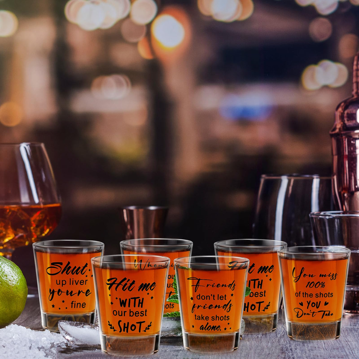 Kolewo4ever 24 Pieces Funny Friends Shot Glasses Funny Friends Shot Glasses Clear Glass Cups with Heavy Base for Adult Small Glass Shot Cups 1.75 oz Shot Glass for Best Friend