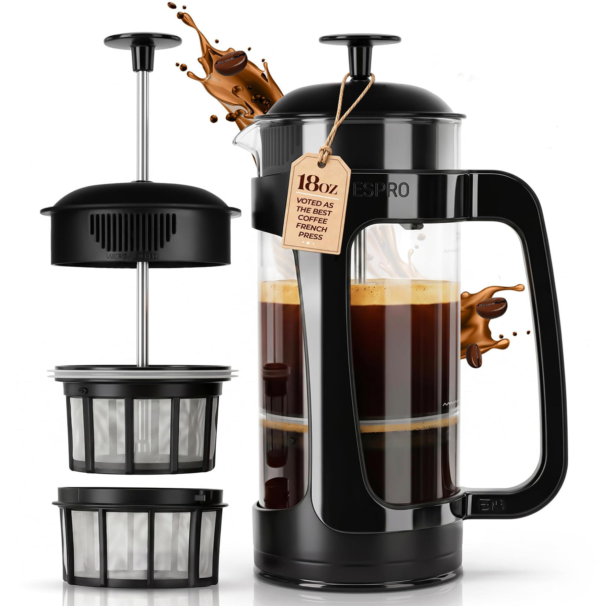 ESPRO P5 French Press Coffee Maker, 18oz, Polished, Stainless Steel Press
