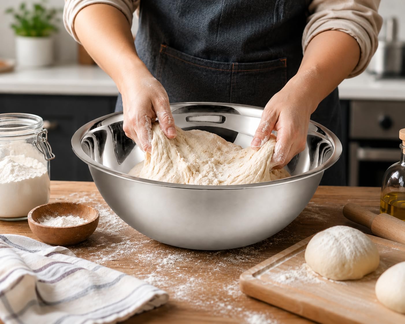 YBM HOME Stainless Steel Mixing Bowls Set of 3 – Nested Kitchen Prep Bowls for Baking, Cooking, Dough Mixing & Salad Serving (10.25, 16, 20 Quart Bowls Included)