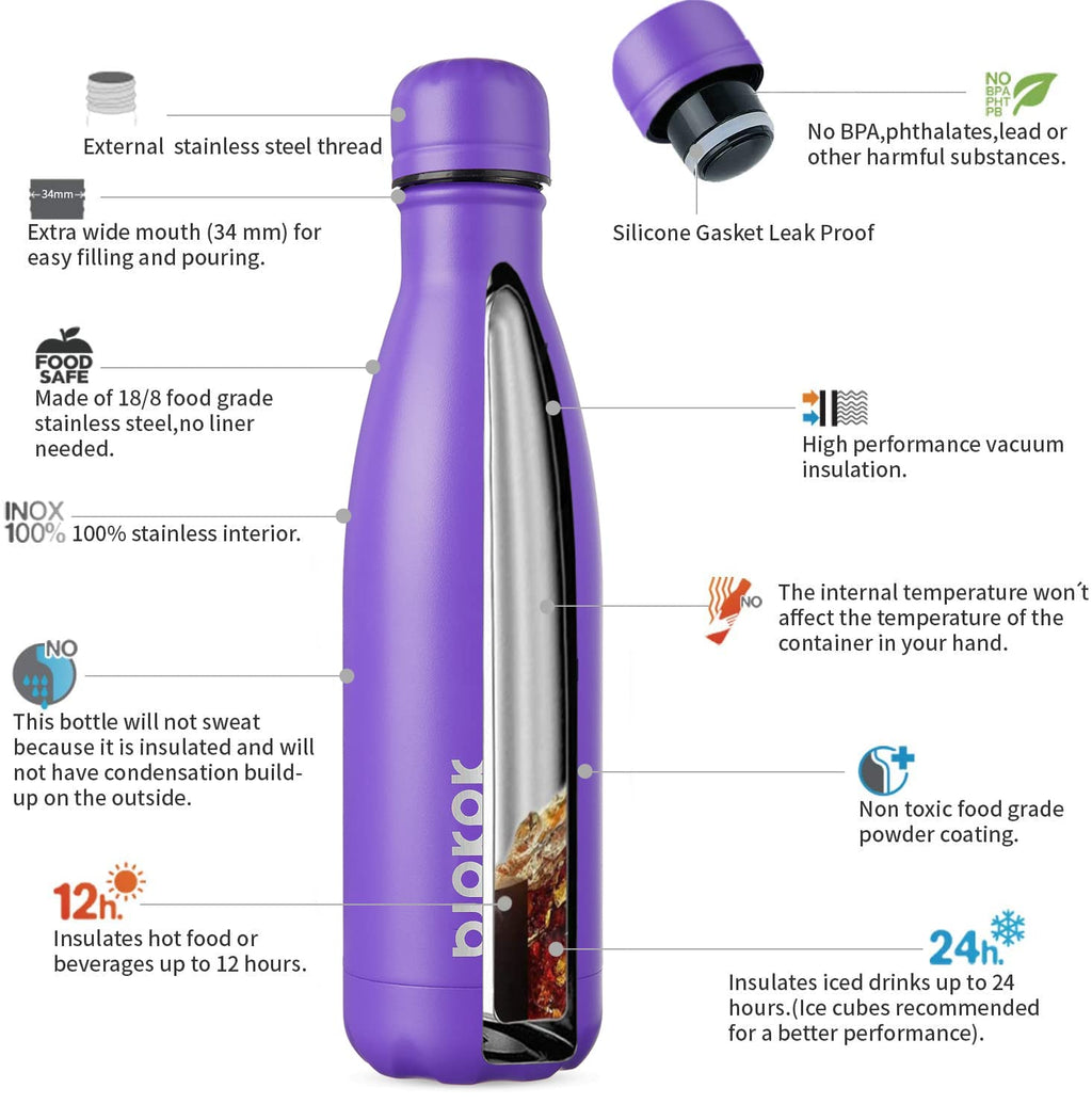 BJPKPK 17 oz Insulated Water Bottle, Stainless Steel Flask, Leak Proof