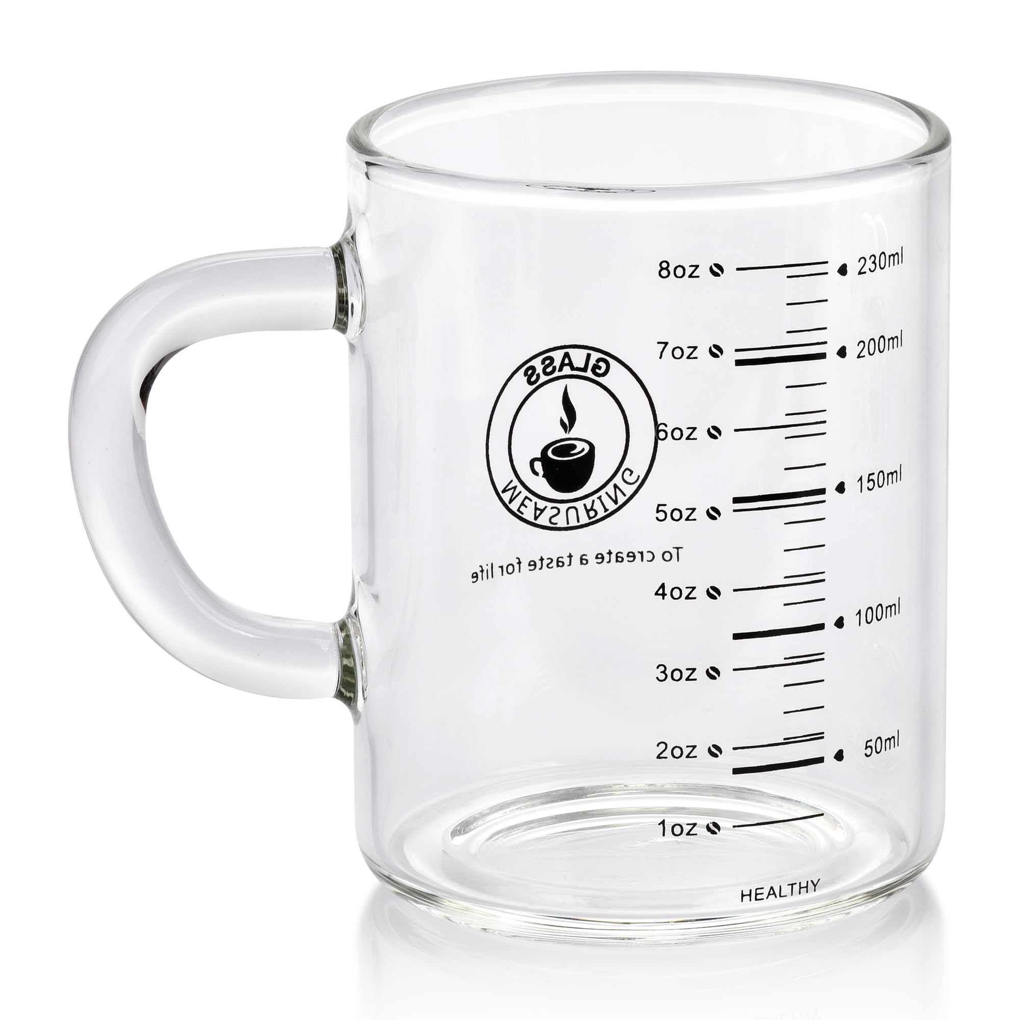 8 Oz Glass Measuring Cup, Espresso Shot Glasses, Clear Coffee Mugs for Hot or Cold Drinks With Handle, Microwave Safe Graduated High Borosilicate Cup (Black)