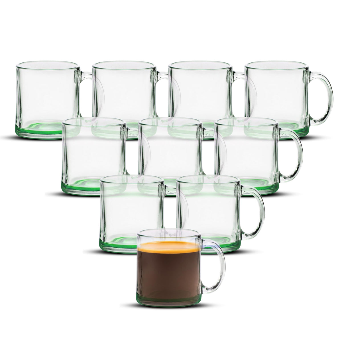 DISCOUNT PROMOS Clear Glass Coffee Mugs 13 oz. Set of 10, Bulk Pack - Perfect for Coffee, Tea, Espresso, Hot Cocoa, Other Beverages - Red Bottom