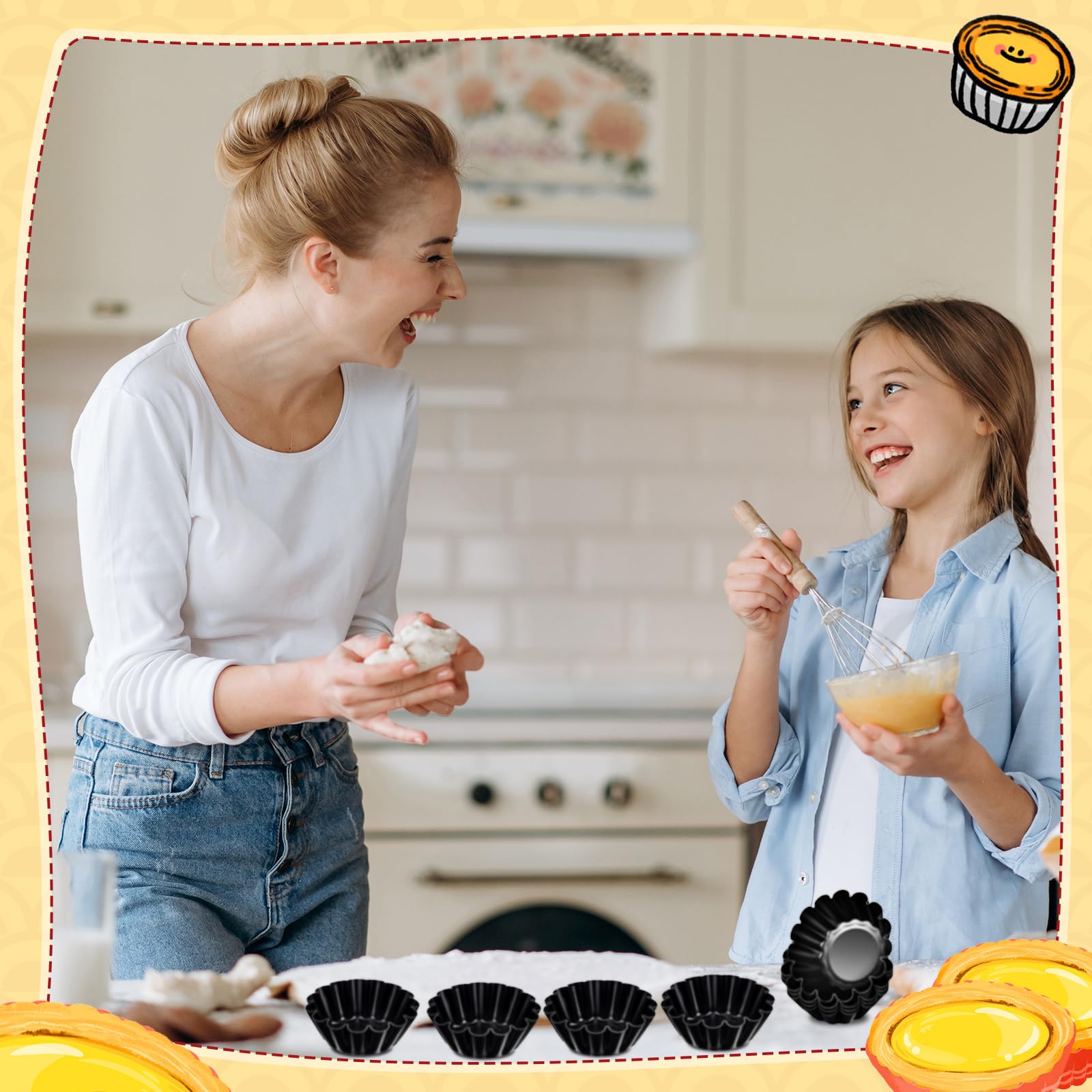 LemonRoad 16 Pcs Egg Tart Molds 2.6 Inch Non-stick Carbon Steel Tart Pans