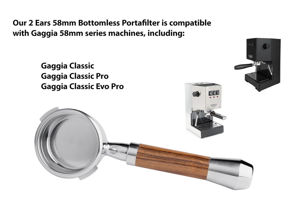 LILQ 58mm Bottomless Naked 2 Ears Portafilter Compatible with Gaggia Machines– Includes 18–20g Basket (Barcino Fusion, 58mm For Gaggia)