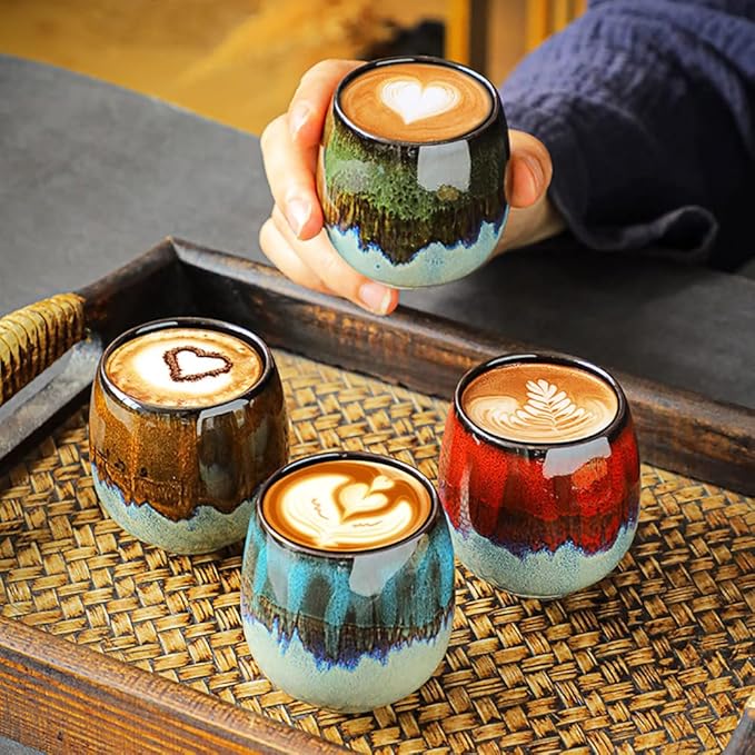 Ceramic Mini Espresso Cups Set of 4, 3 oz Espresso Mugs, Porcelain Coffee Mugs Demitasse Cups, Modern Style Handless, Microwave Dishwasher Safe (Morandi Color)