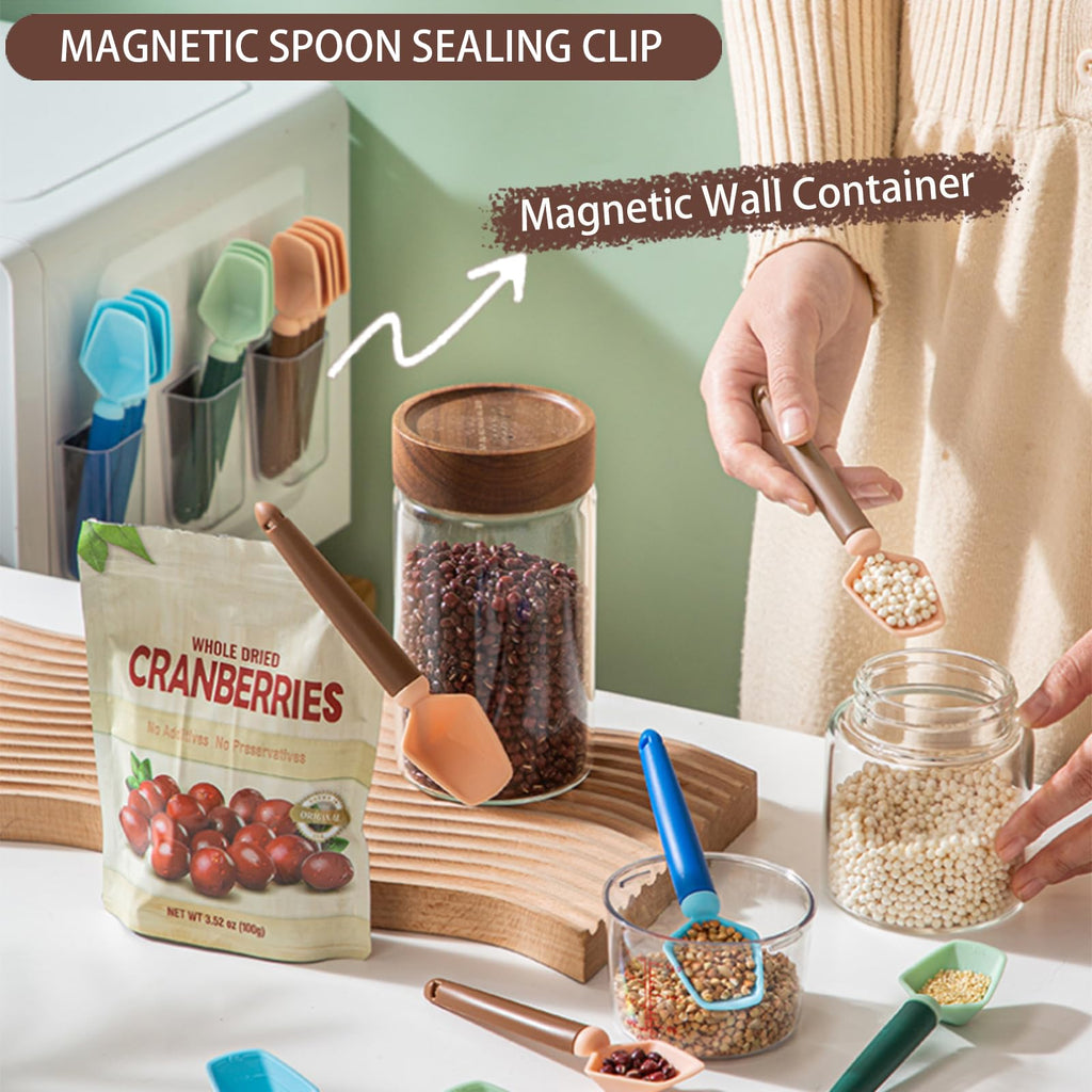 Snack clip Multi-functional sealing clip Magnetism wall container mount Suitable for brewing coffee You can eat popcorn with a spoon Temporary sealing for bagged snacks (White)