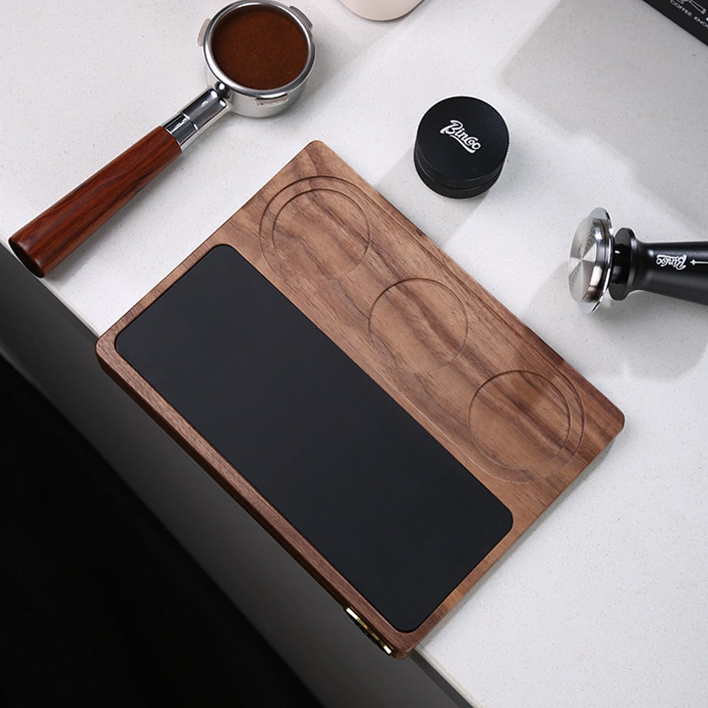 Bincoo Wooden Corner Coffee Tamper Mat,Espresso Tamper Station,Suit for 51-58mm Coffee Tamper Holder Pad for Baristas Protect Your Worktop(Wood 3 hole)