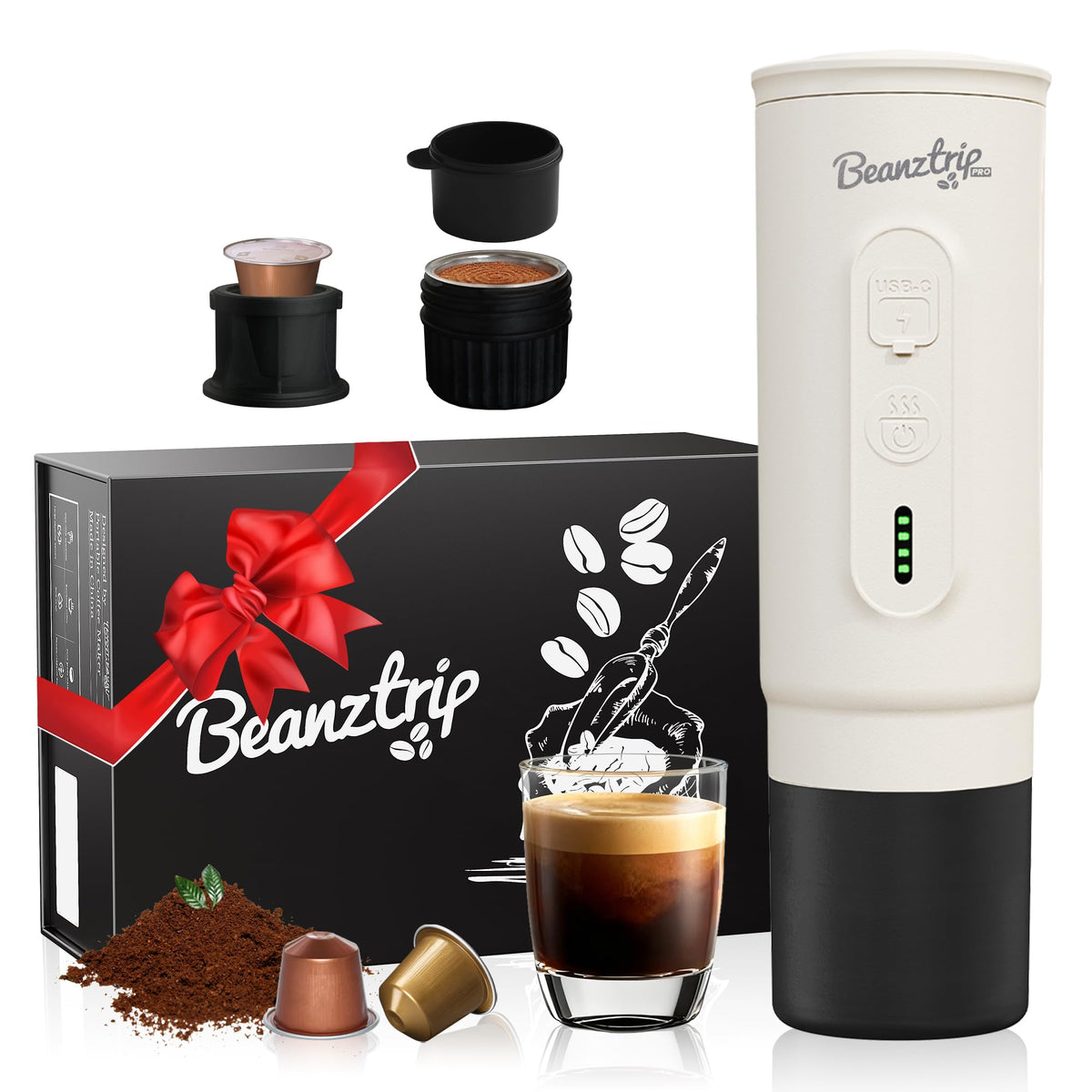 BeanzTrip H02 PRO Portable Espresso Maker, Mini Electric Coffee Maker Compatible with Ground Coffee & NS Capsule, 20 Bar Travel Espresso Machine with Self-Heating for Camping, RV