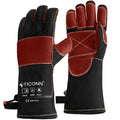 TICONN 16 Inch Welding Gloves, 1000°F Heat-Resistant Fireproof Leather Gloves for Welders, Stick, Forge, Mig, Tig, BBQ, Baking, Oven (Black/Red, XXL)