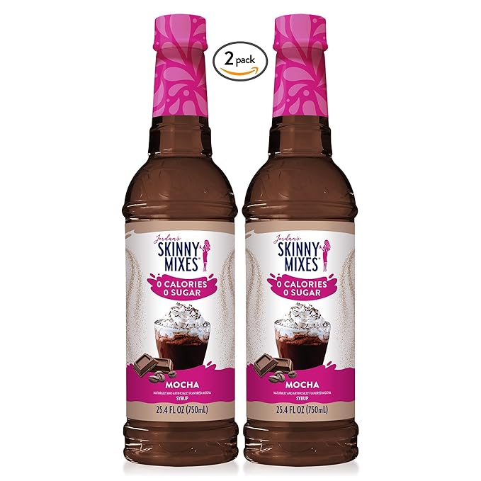 Jordan's Skinny Syrups Sugar Free Coffee Syrup, Mocha Flavor Drink Mix, Zero Calorie Flavoring for Chai Latte, Protein Shake, Food & More, Gluten Free, Keto Friendly, 25.4 Fl Oz, 2 Pack