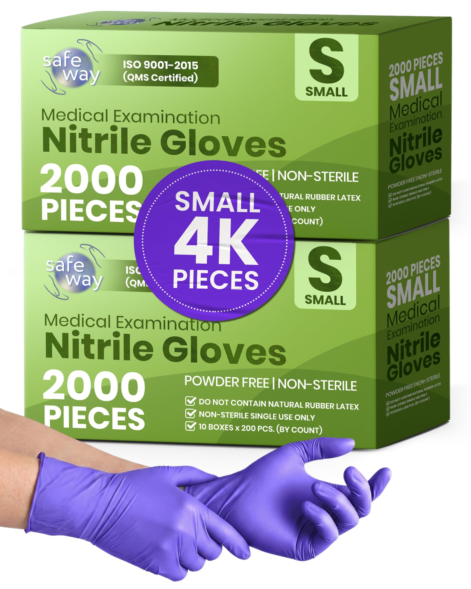 SAFEWAY USA 4000 pcs, Small, 4 Mil Nitrile Disposable Gloves — Multi-Purpose Powder-Free and Non-Latex Textured Fingertips for Medical Use, Nursing, Lab Work, Kitchen Prep, Cleaning, Tattooing & More