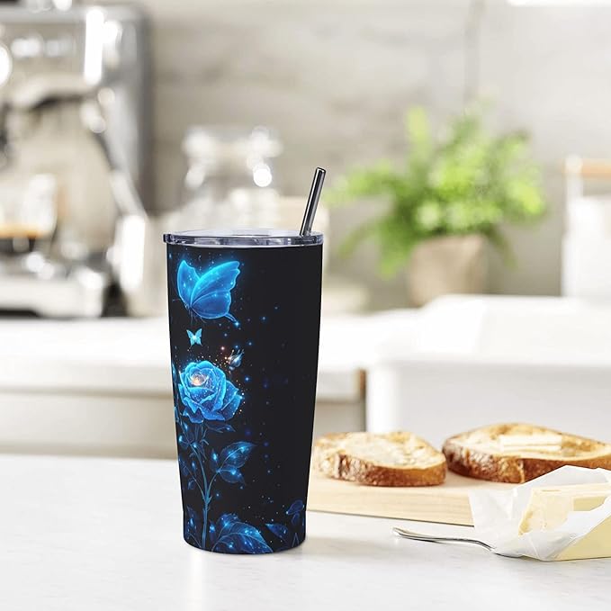 Rose Tumbler with Lid and Straw 20oz Coffee Tumblers Leakproof Stainless Steel Travel Mug Vacuum Insulated Cup for Iced and Hot