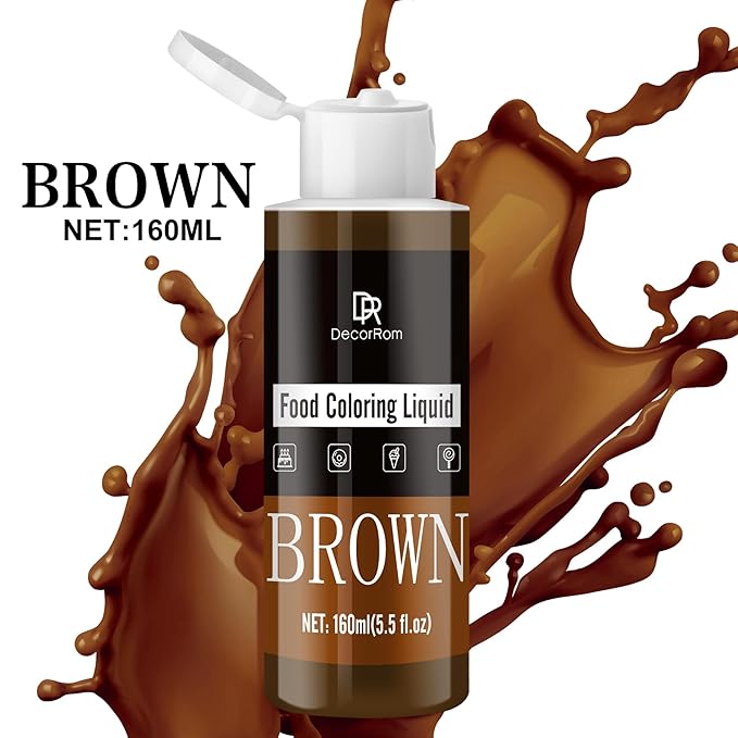 Food Coloring - Vibrant Liquid Icing Food Coloring Set for Baking, Cake Decorating, Easter Egg, Airbrush - Tasteless Food Color Dye for Fondant, Slime, DIY Crafts - 5.5 Fl.oz / 160ml Each (Brown)