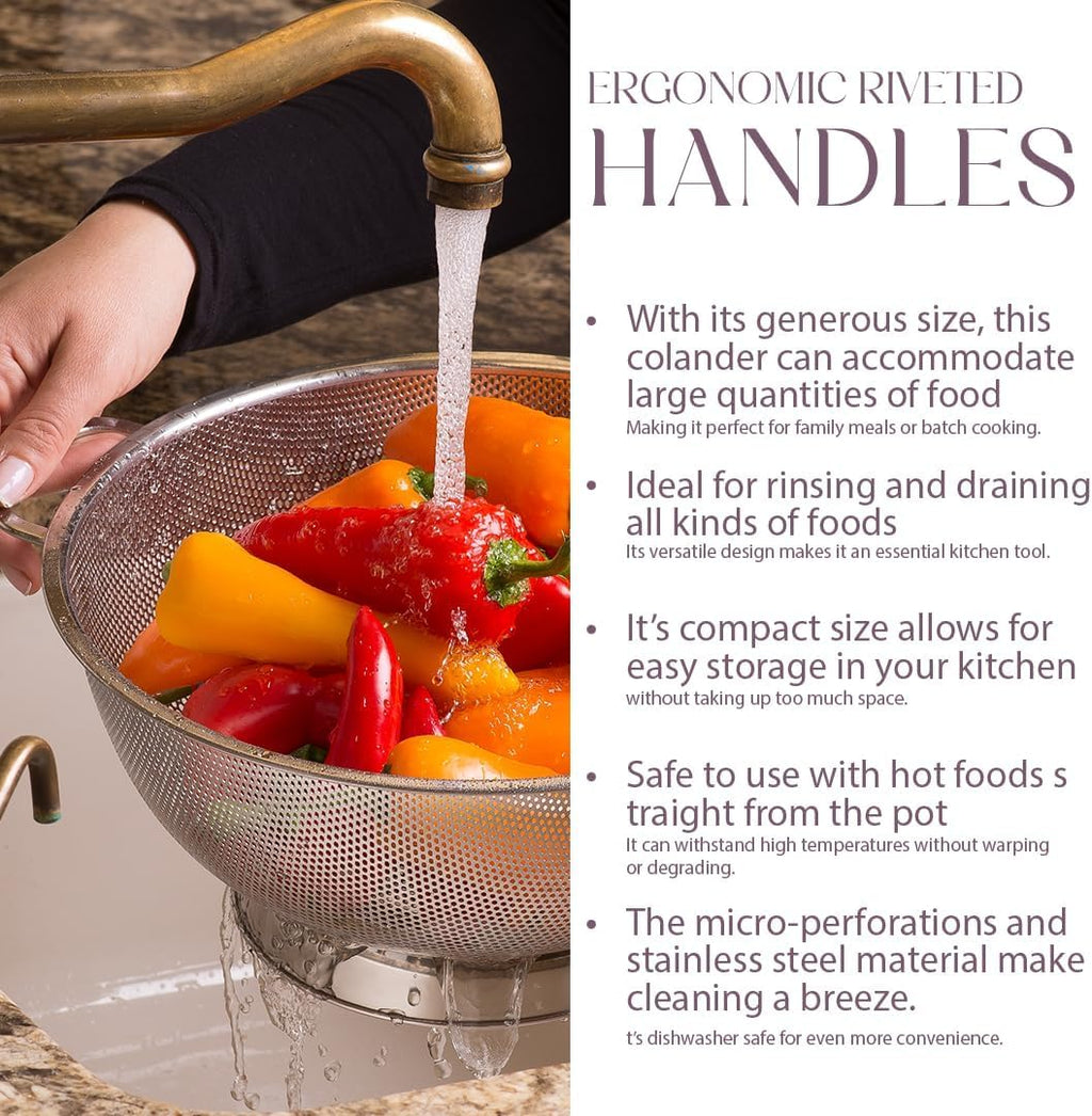 Bellemain Stainless Steel Colander for Kitchen, 5 Qt Pasta & Rice Strainer