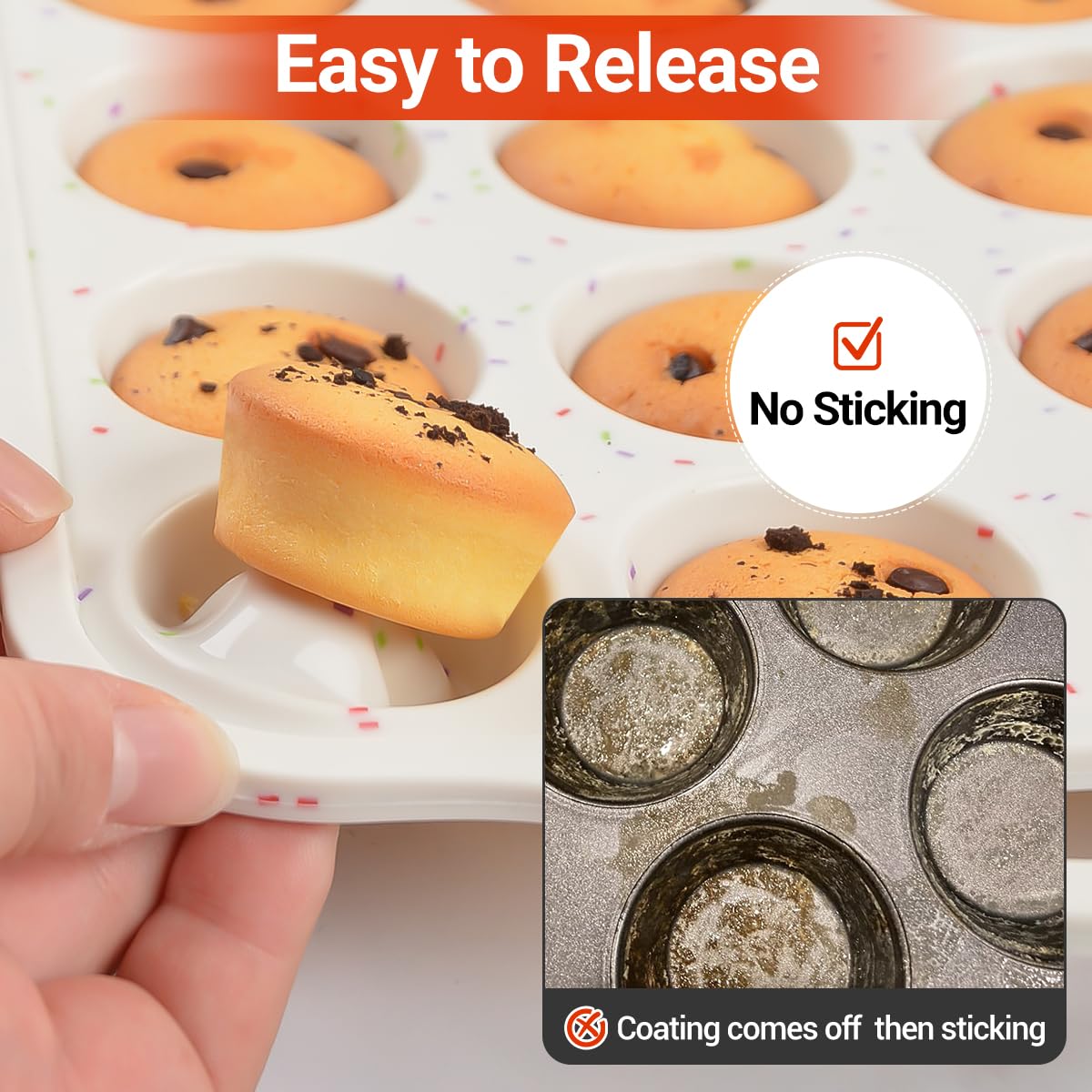 CAKETIME Mini Cupcake Pans, Metal Reinforced Frame Silicone Mini Muffin Pan Nonstick 24 Cups Easy to Handle for Baking Muffins, Cupcakes, Egg Bites 1 Pack