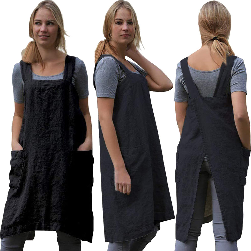 ZQFFB Pinafore Cross Back Apron for Women with Pockets