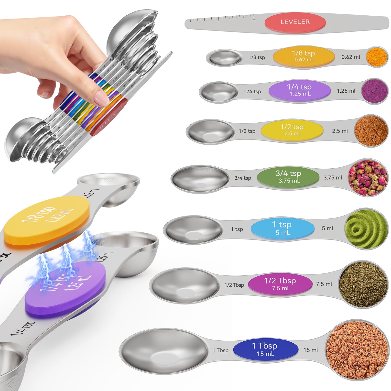 Abtrino Magnetic Measuring Spoons Set with Measurement Markings | Colorful