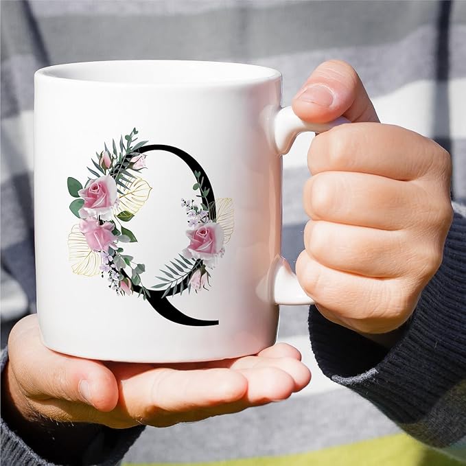 Retreez Initial A-Z Floral Botanical Bouquet Alphabet Monogrammed Monogram Mug 11 Oz Ceramic Tea Coffee Mugs - Appreciation Thank You Wedding Birthday Gifts for her friend coworker sister - Q Initial