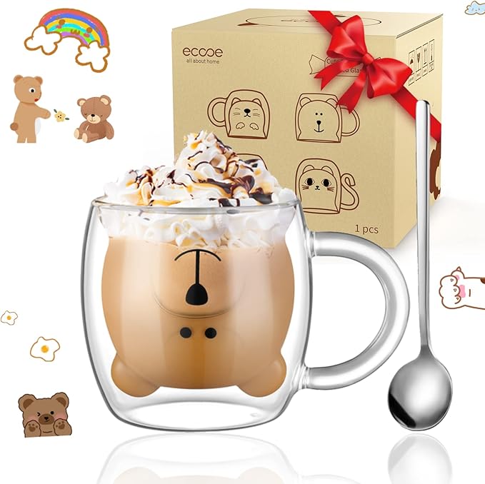 ecooe Double Walled Glass Coffee Mug 12 oz Latte Cappuccino Cups Set of 2