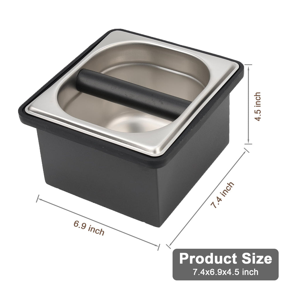 YURICK Espresso Knock Box, Coffee Knock Box for Espresso Grounds Disposal, Large Capacity, Equipped with Noise Reduction Rubber Ring & Steel Holder, Ideal Tool for Espresso Machines, Black (Small)